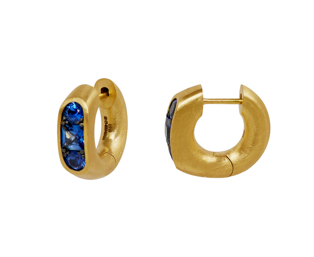 Small Blue Sapphire Keystone Huggie Earrings - TWISTonline 