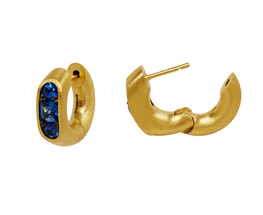 Small Blue Sapphire Keystone Huggie Earrings - TWISTonline 