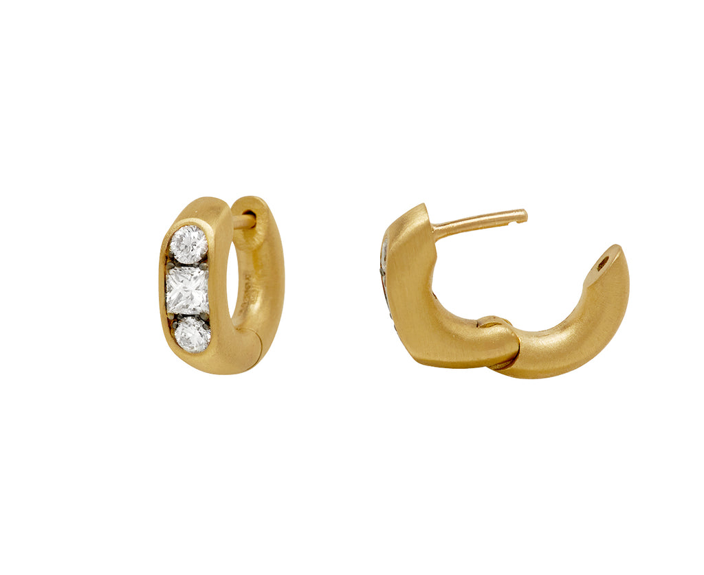 Small White Diamond Keystone Huggie Earrings