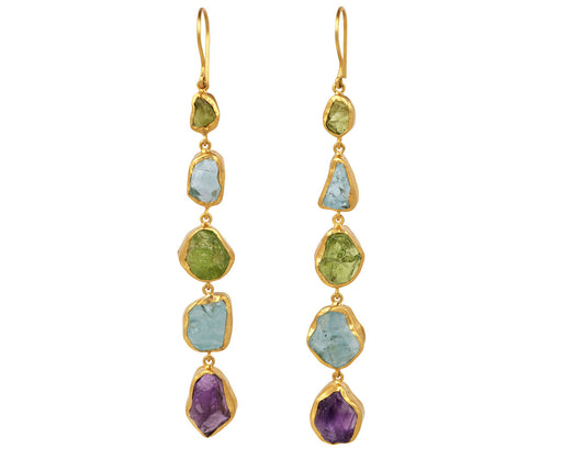 Amethyst, Aquamarine, Peridot Metamorphic Five Drop Earrings