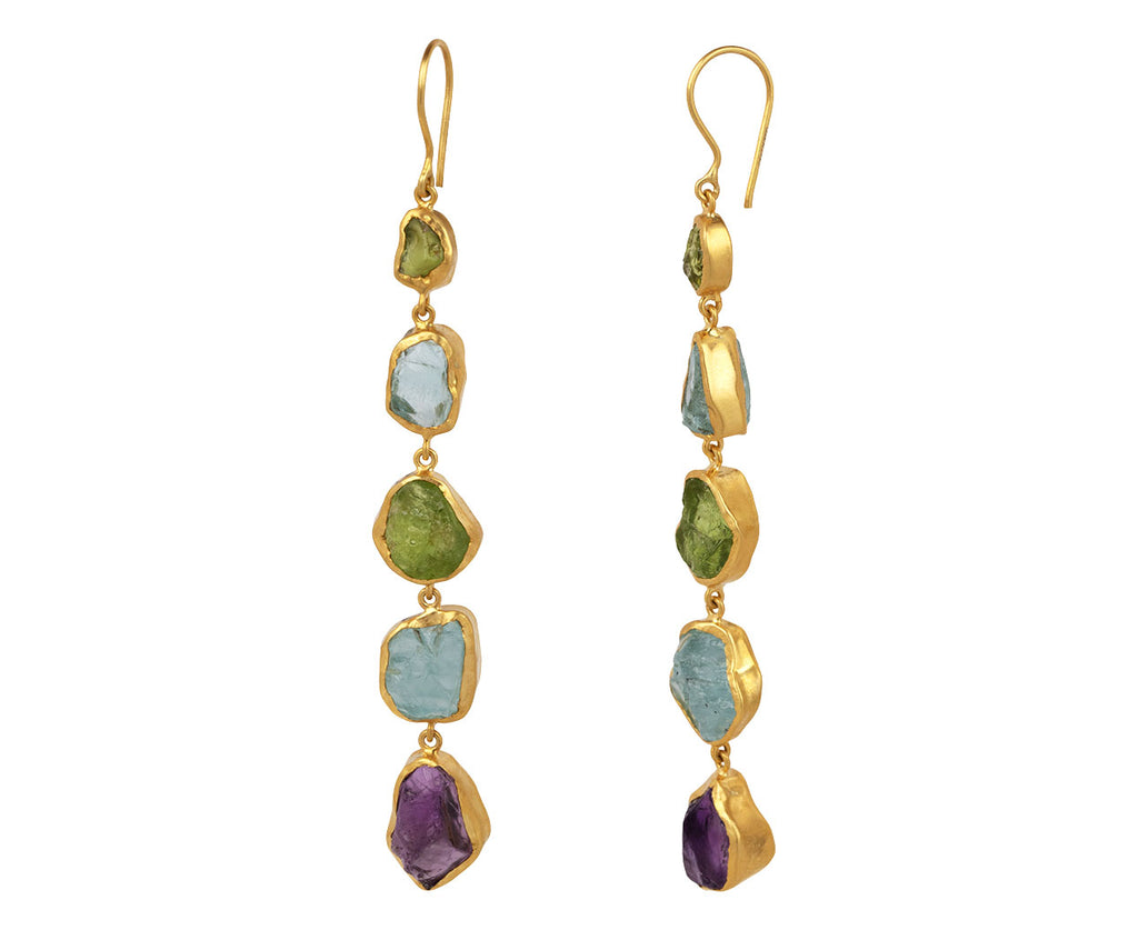Amethyst, Aquamarine, Peridot Metamorphic Five Drop Earrings