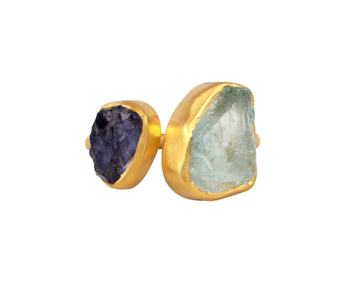 Tanzanite and Aquamarine Metamorphic Two Stone Almost Ring