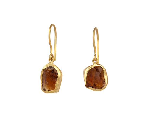 Uncut Orange Garnet Metamorphic Drop Earrings