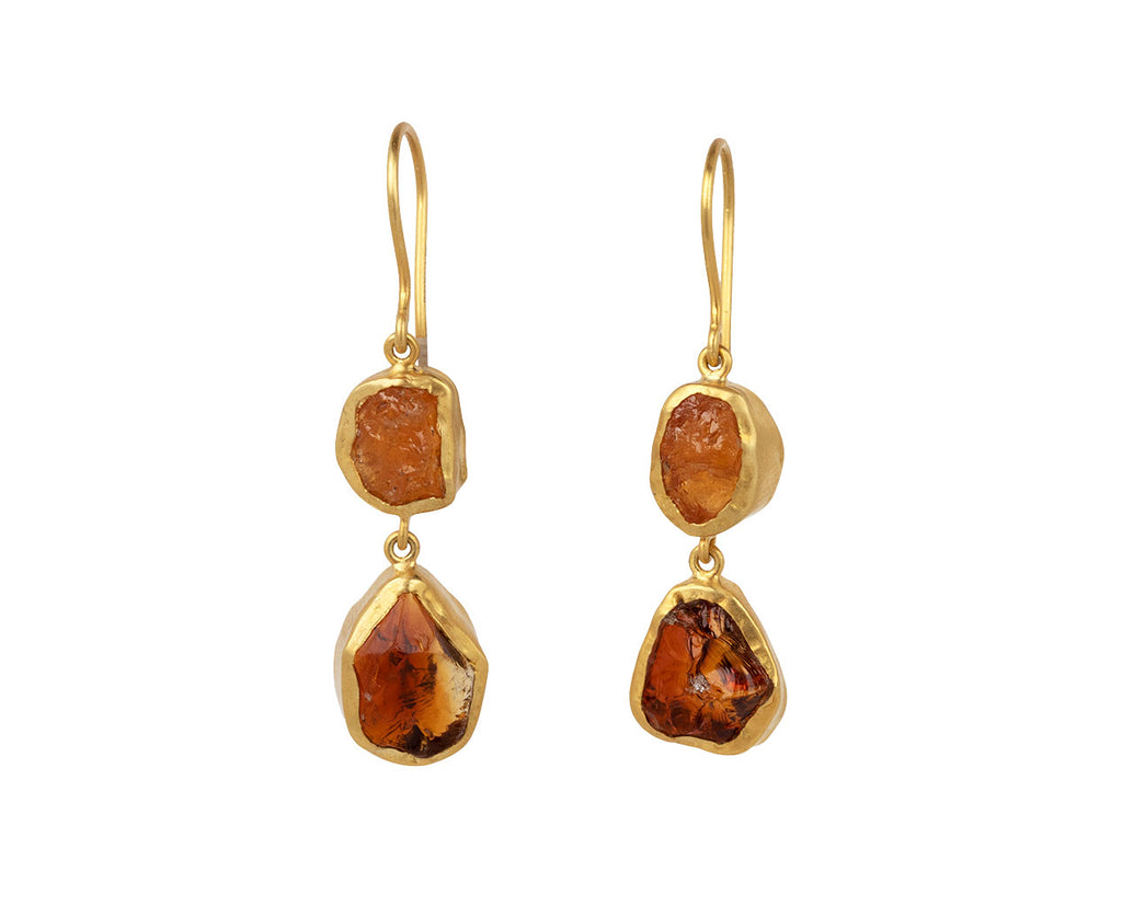 Orange Garnet and Citrine Metamorphic Double Drop Earrings