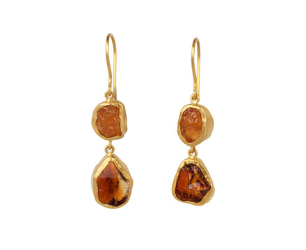 Orange Garnet and Citrine Metamorphic Double Drop Earrings