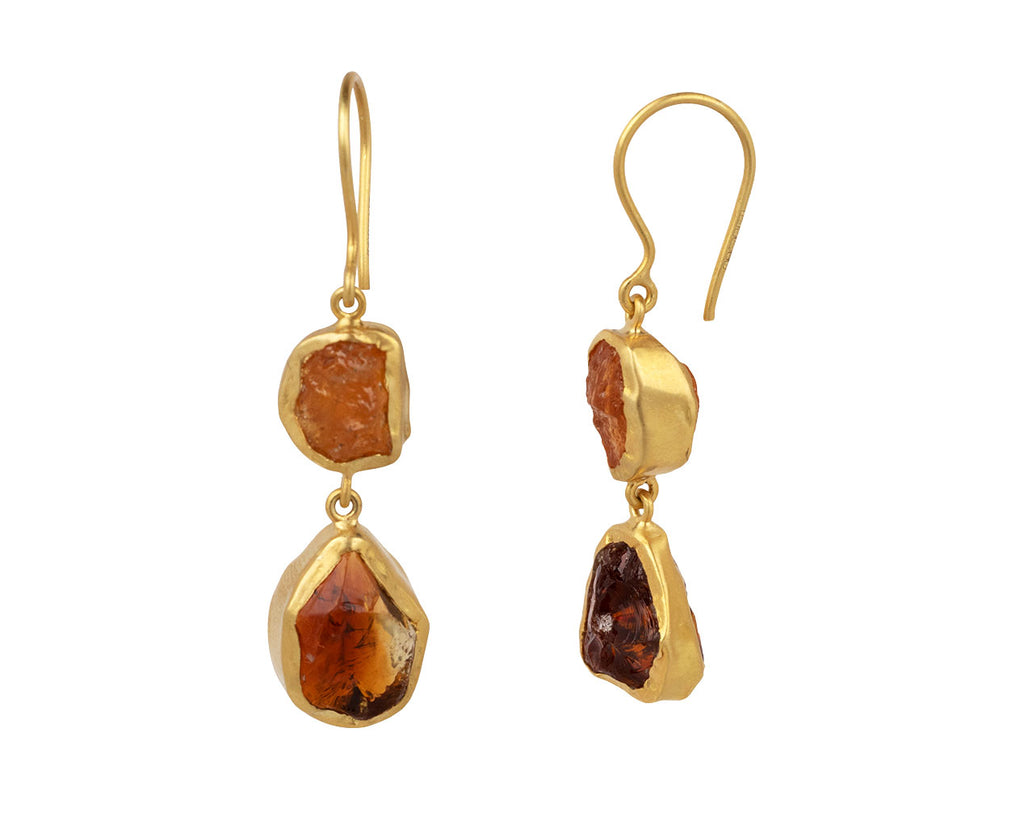 Orange Garnet and Citrine Metamorphic Double Drop Earrings