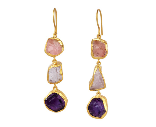Rose Quartz, Kunzite and Amethyst Metamorphic Triple Drop Earrings