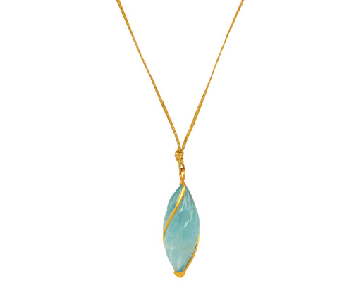 Large Aquamarine Twist Ribbon Set Pendant Necklace