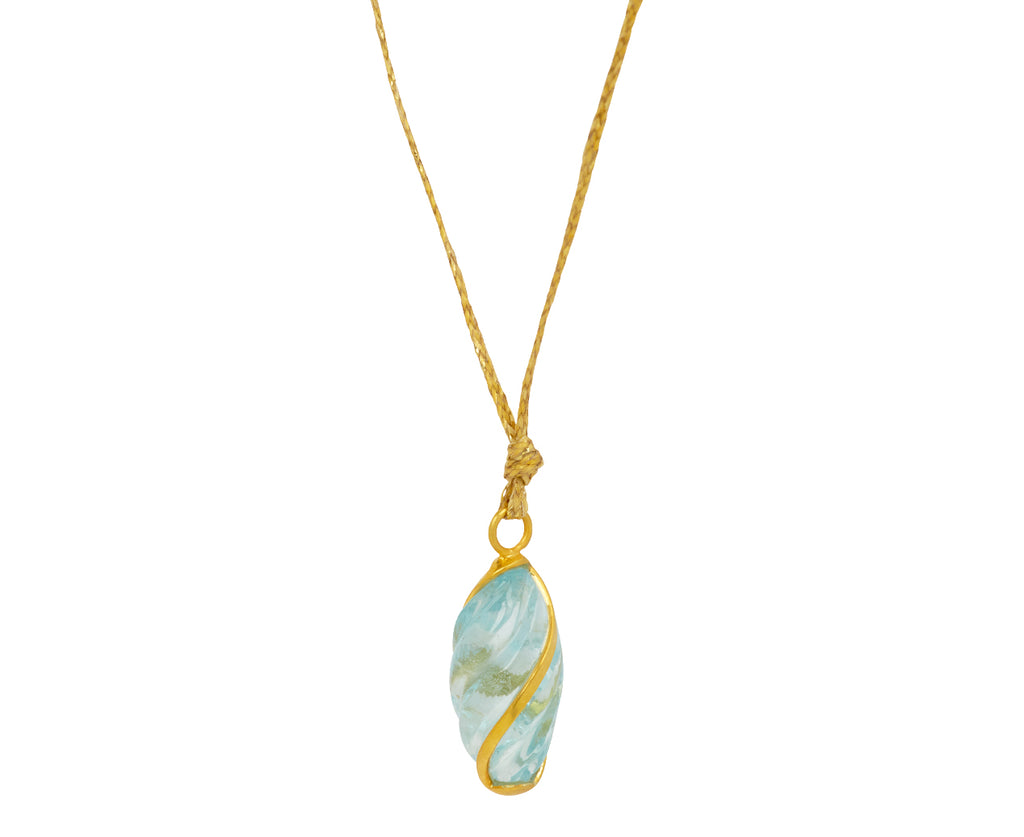Aquamarine Twist Ribbon Set Pendant Necklace