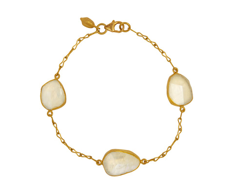 Rainbow Moonstone Three Stone Bracelet