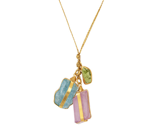 Aquamarine, Kunzite, and Peridot Metamorphic Cluster Necklace