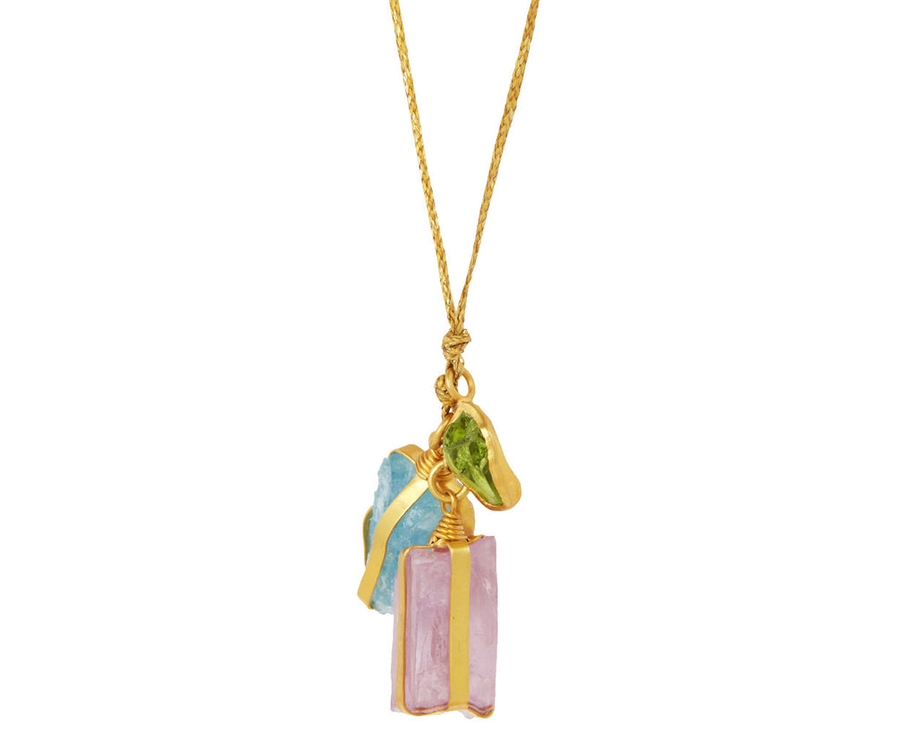 Aquamarine, Kunzite, and Peridot Metamorphic Cluster Necklace