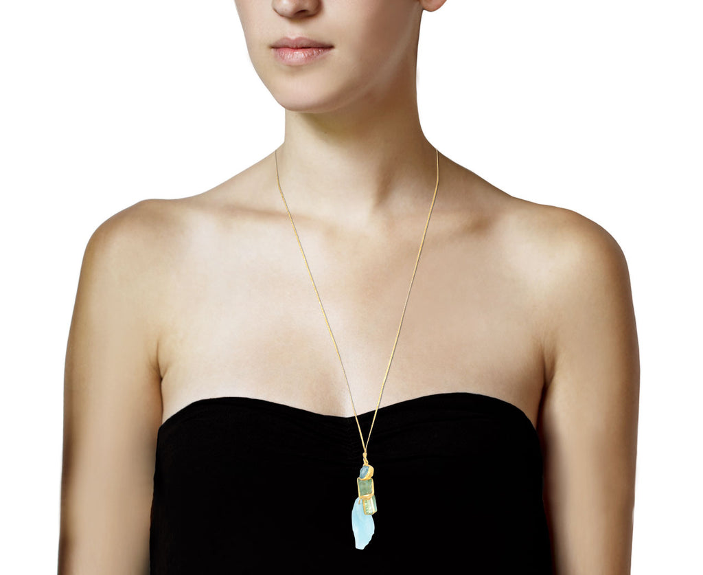Aquamarine and Tourmaline Metamorphic Cluster Necklace