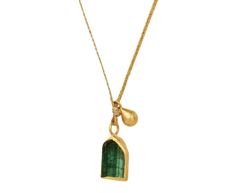 Uncut Green Tourmaline Metamorphic Amulet Necklace