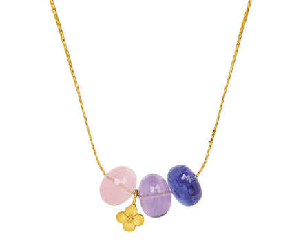 Tanzanite, Rose Quartz and Amethyst Hanabi with Small Anemone Necklace