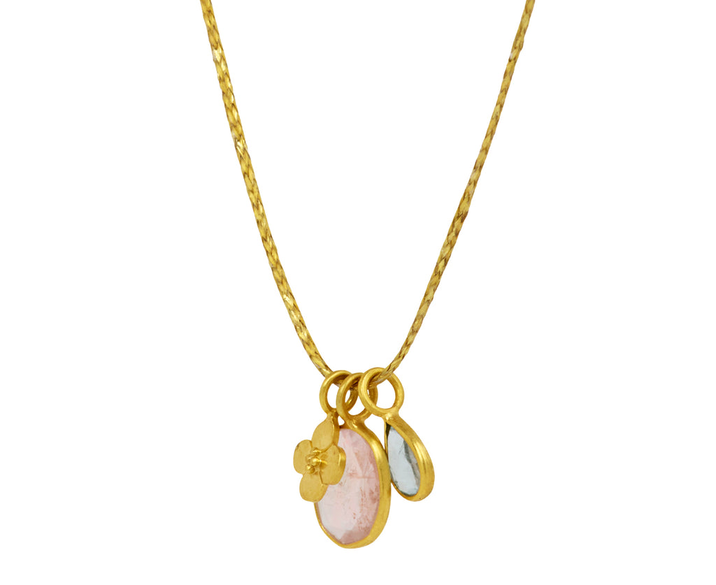 Morganite and Aquamarine Hanabi with Small Anemone Necklace