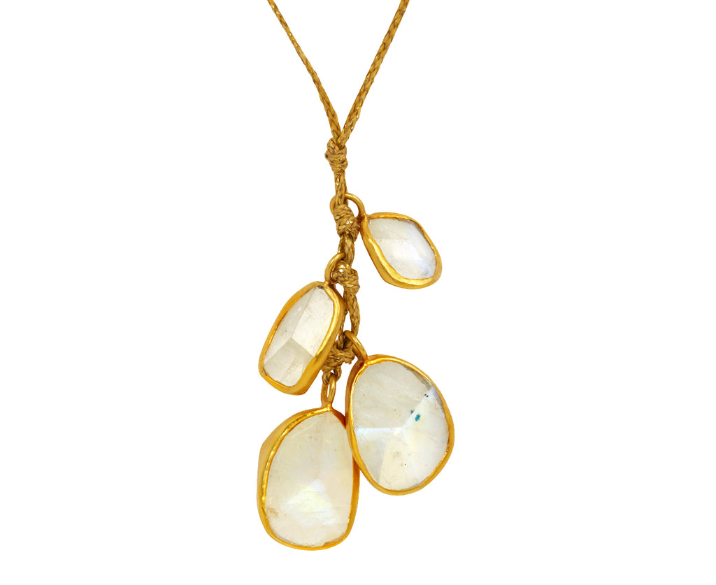 Rainbow Moonstone Four Stone Cluster Pendant Necklace