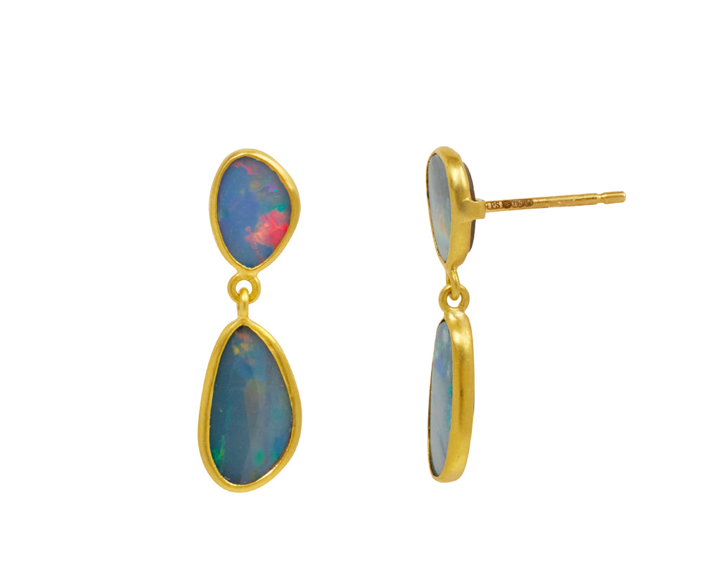 Pippa Small Alectrona Opal Drop Stud Earrings - side