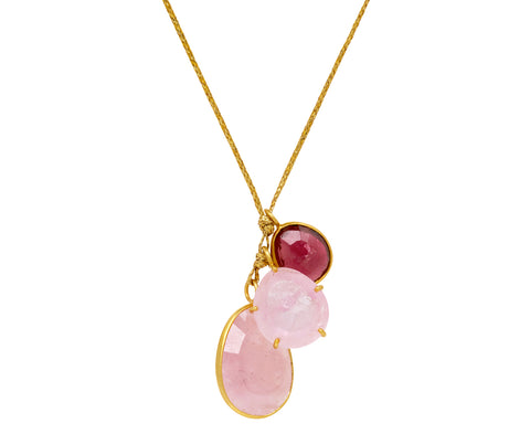 Pink Agra Triple Colette and Claw Set Pendant Necklace