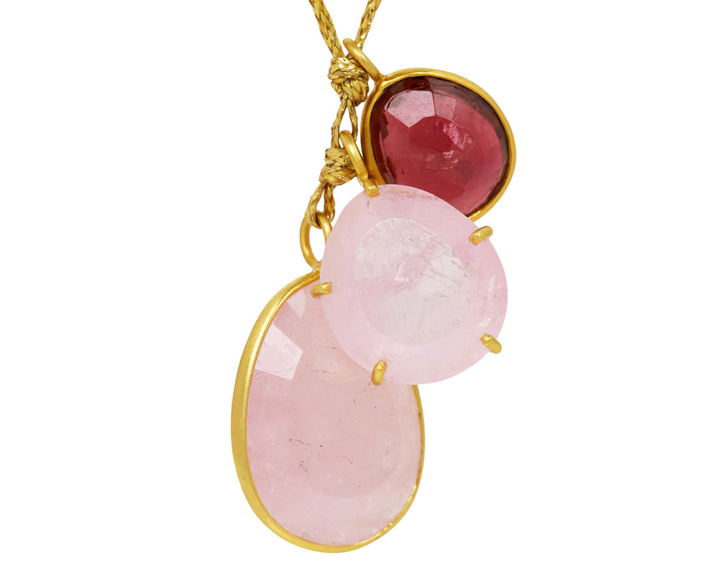 Pink Agra Triple Colette and Claw Set Pendant Necklace