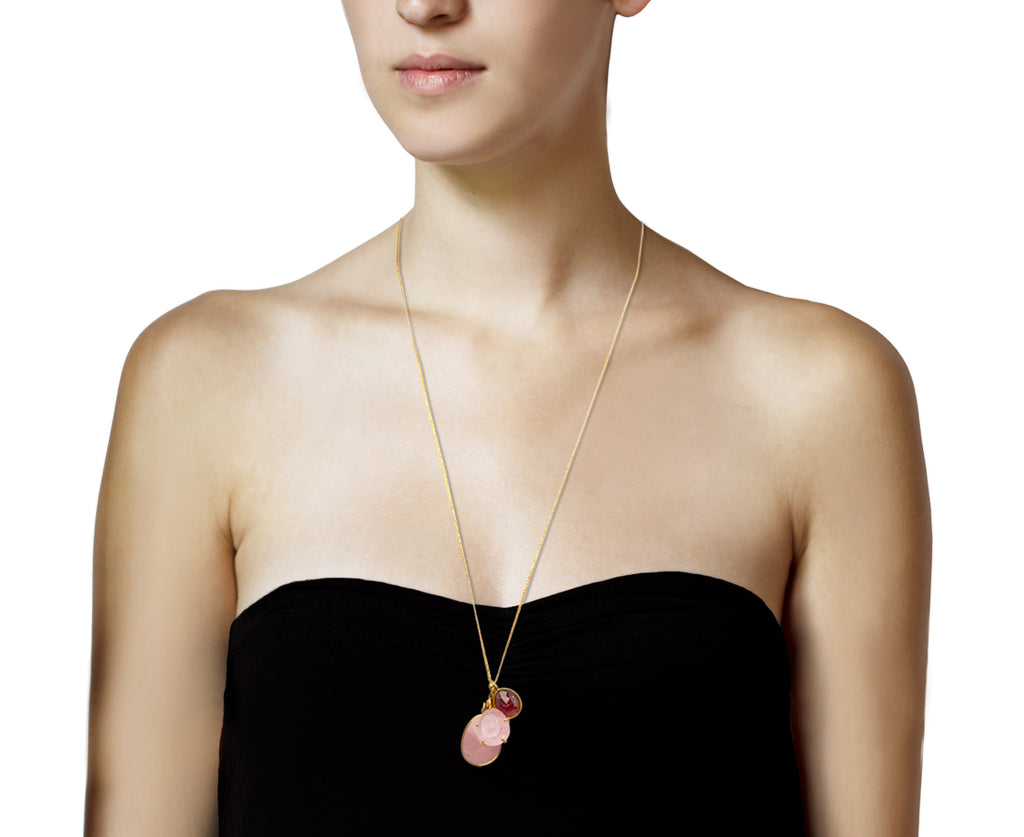Pink Agra Triple Colette and Claw Set Pendant Necklace