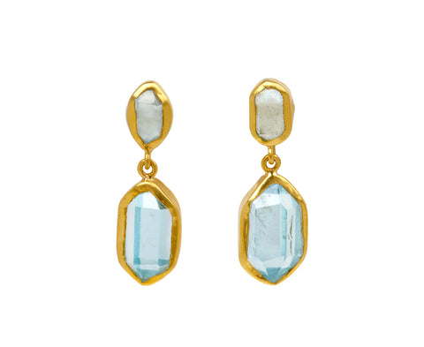Aquamarine Cerulean Double Drop Earrings