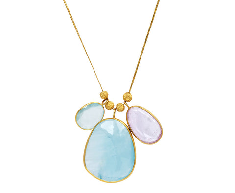 Eye of the Peacock Triple Aquamarine and Kunzite Pendant Necklace