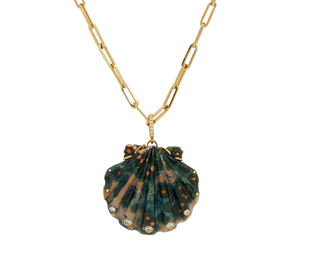 Ocean Jasper and Diamond Scallop Shell Pendant ONLY