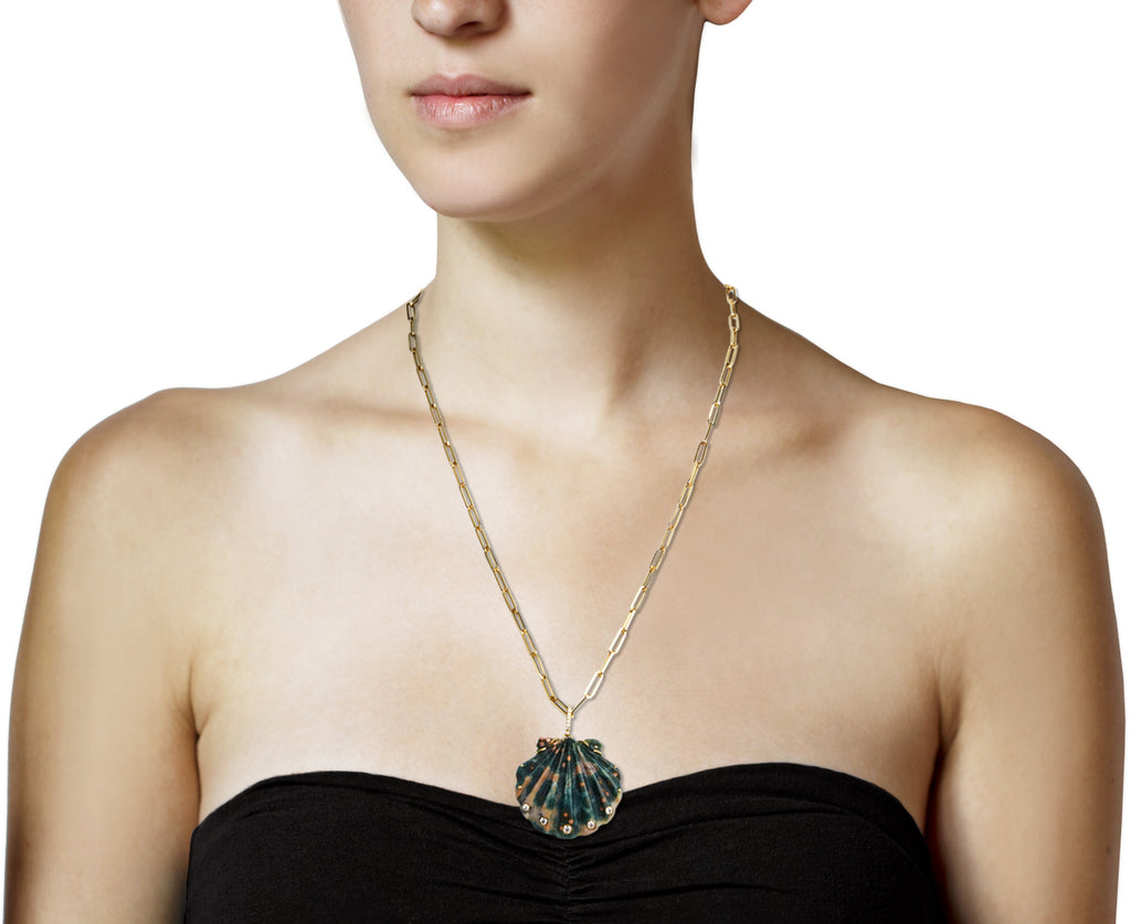 Ocean Jasper and Diamond Scallop Shell Pendant ONLY