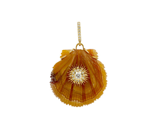 Brown Agate and Diamond Sunburst Scallop Shell Pendant ONLY