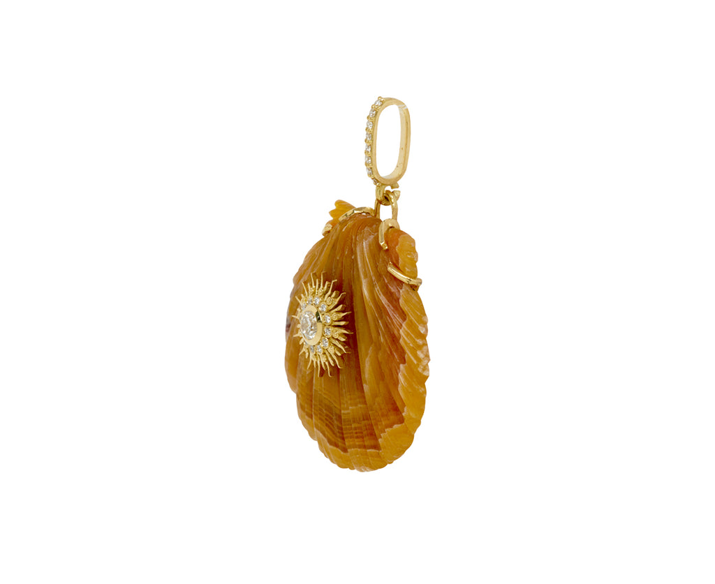 Brown Agate and Diamond Sunburst Scallop Shell Pendant ONLY