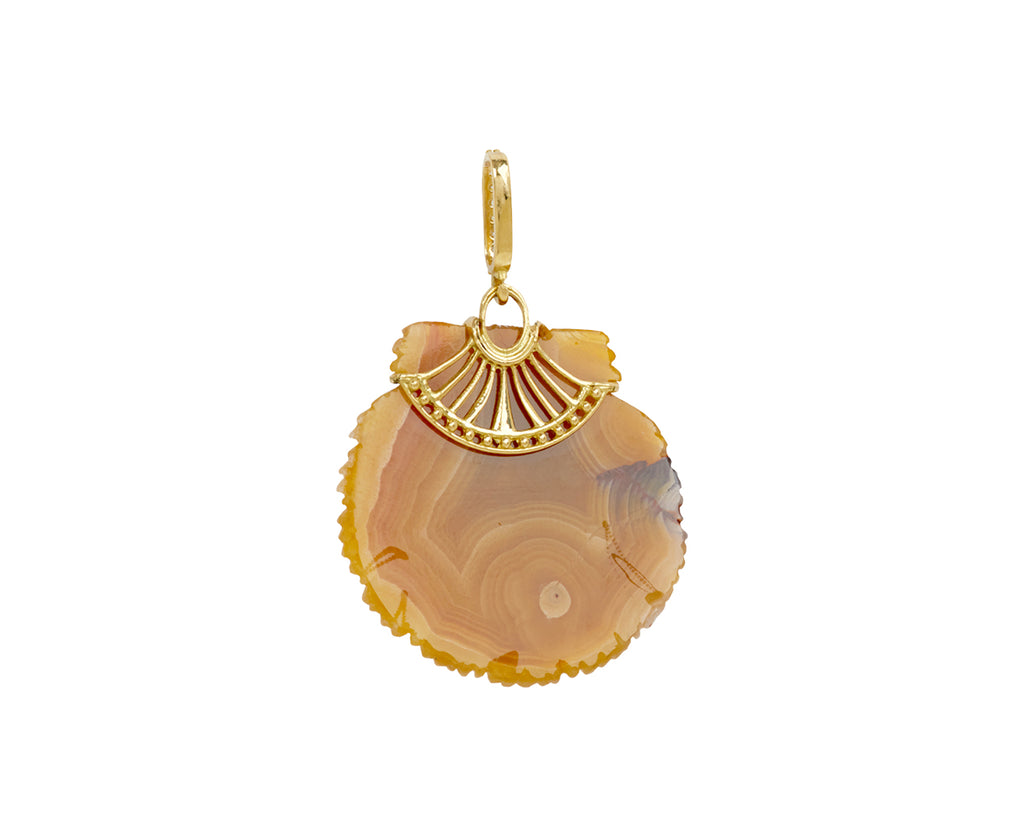 Brown Agate and Diamond Sunburst Scallop Shell Pendant ONLY