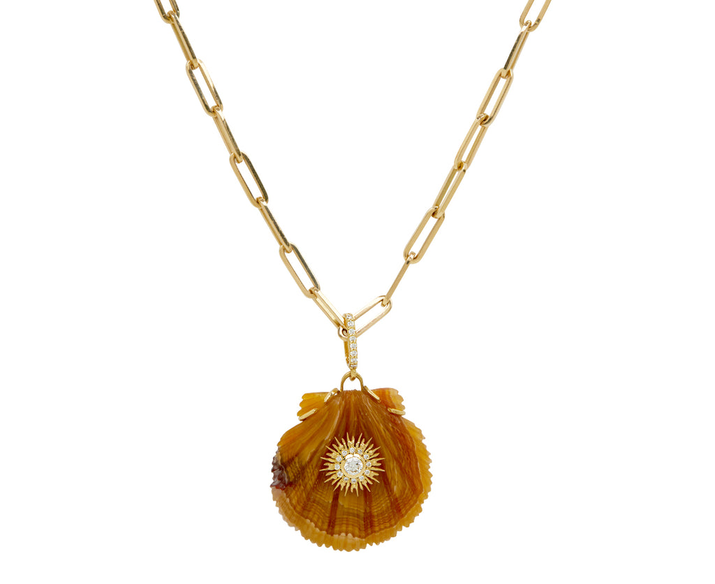 Brown Agate and Diamond Sunburst Scallop Shell Pendant ONLY