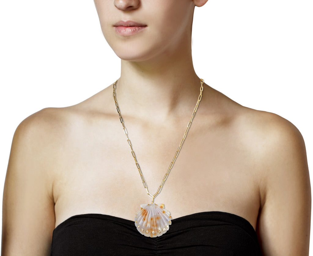 Ocean Jasper and Diamond Scallop Shell Pendant ONLY