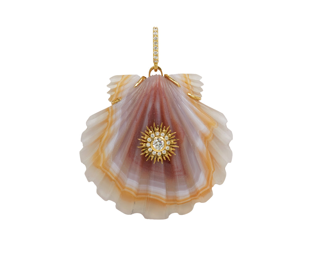 Laguna Agate and Diamond Scallop Shell Pendant ONLY