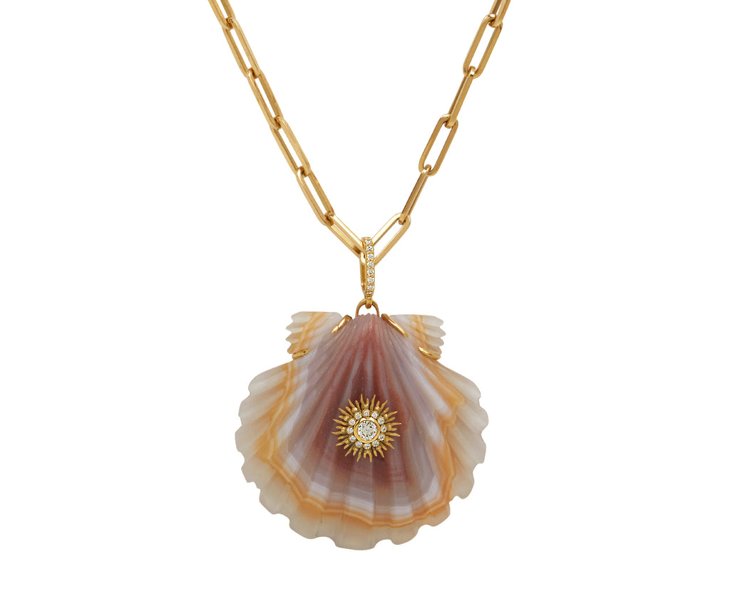 Laguna Agate and Diamond Scallop Shell Pendant ONLY