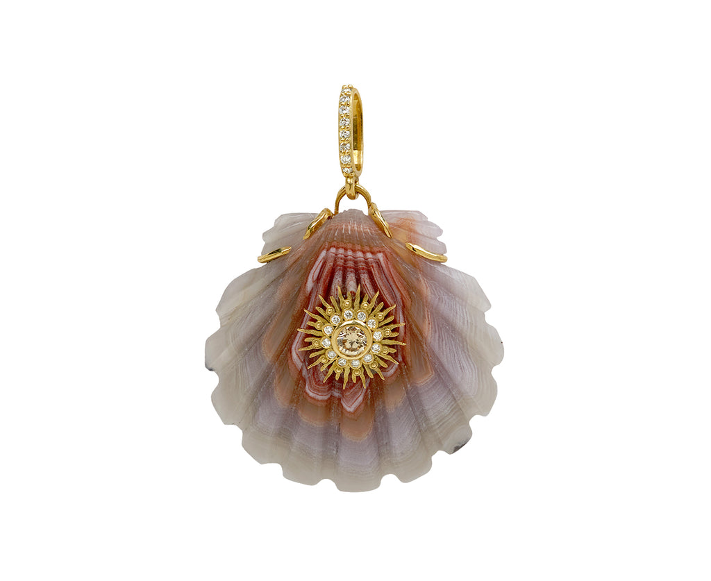Laguna Agate and Diamond Sunburst Scallop Shell Pendant ONLY