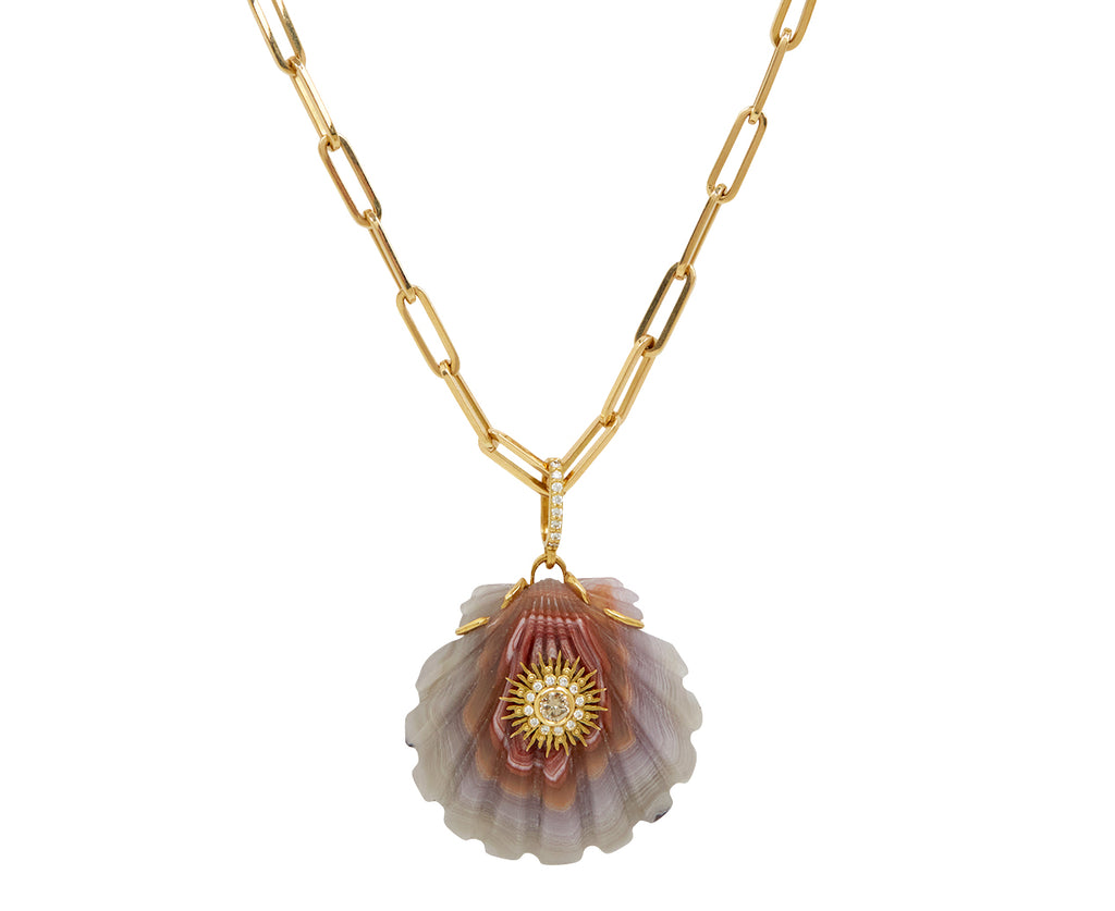 Laguna Agate and Diamond Sunburst Scallop Shell Pendant ONLY