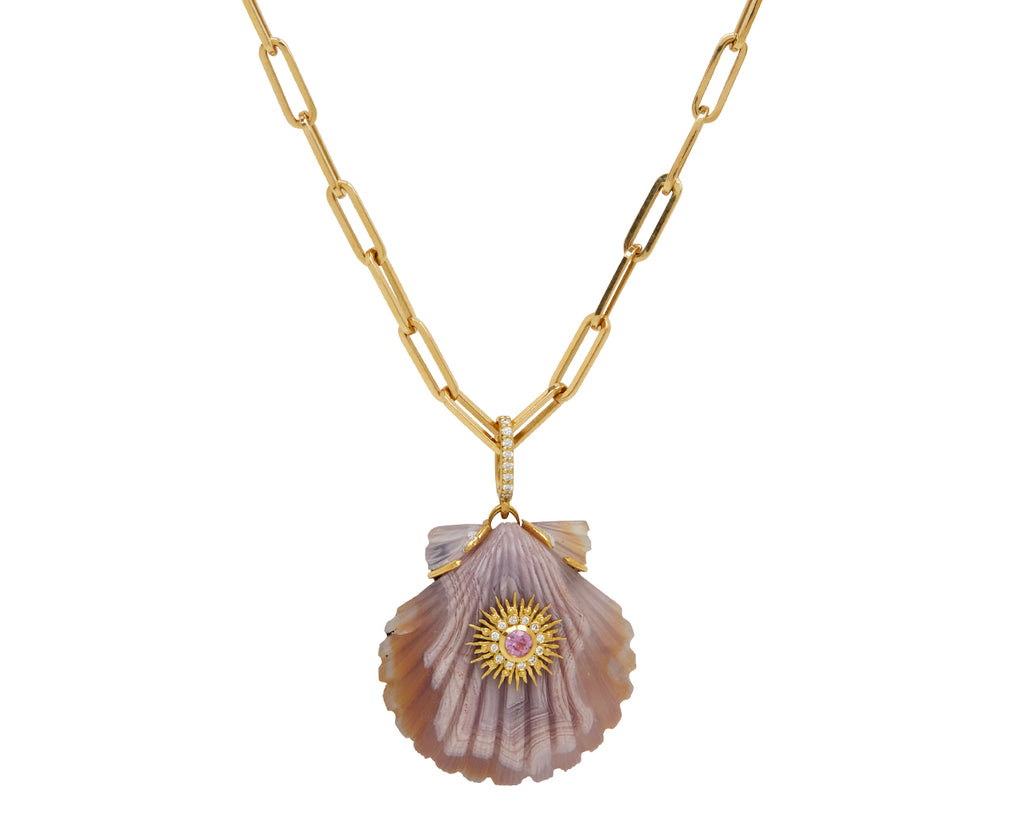 Laguna Agate and Pink Sapphire Sunburst Pendant ONLY
