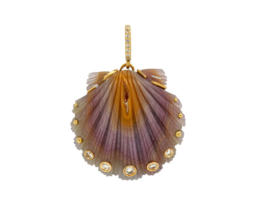 Purple and Tan Agate and Diamond Scallop Pendant ONLY