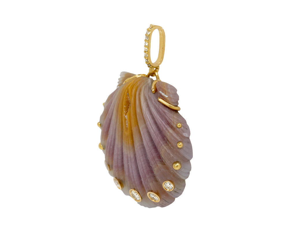 Purple and Tan Agate and Diamond Scallop Pendant ONLY