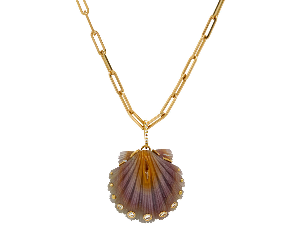 Purple and Tan Agate and Diamond Scallop Pendant ONLY