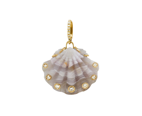 Laguna Agate and Diamond Scallop Shell Pendant ONLY