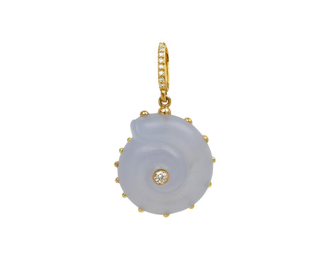 Blue Chalcedony and Diamond Shell Pendant ONLY