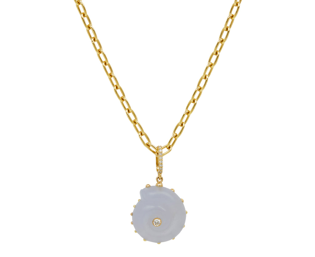 Blue Chalcedony and Diamond Shell Pendant ONLY
