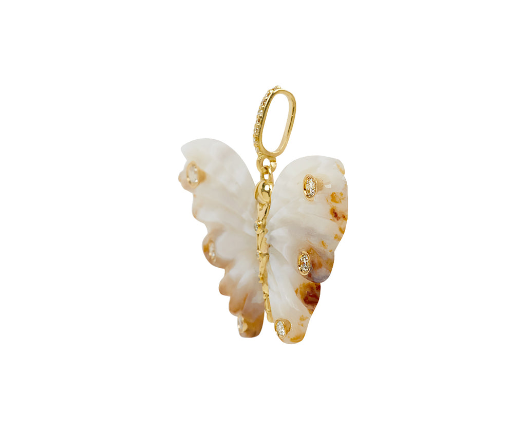 White Laguna Agate and Diamond Butterfly Pendant ONLY