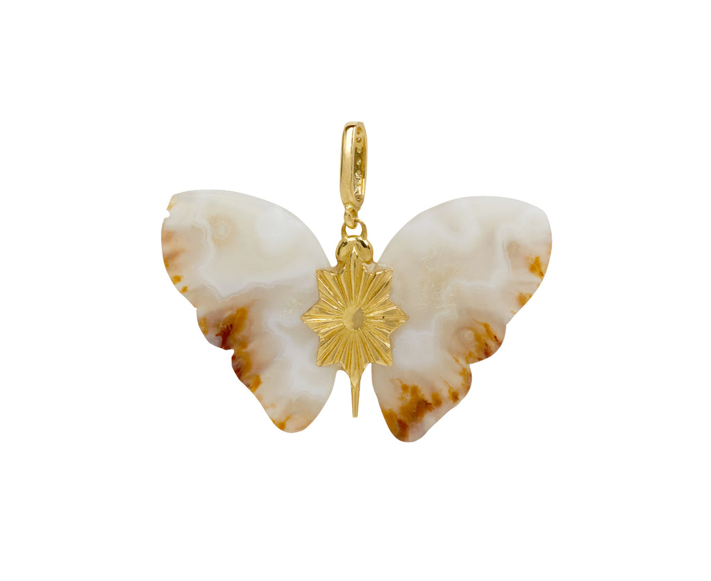 White Laguna Agate and Diamond Butterfly Pendant ONLY