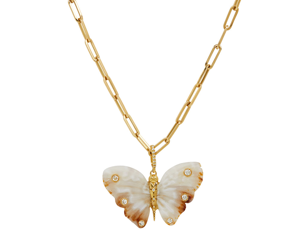 White Laguna Agate and Diamond Butterfly Pendant ONLY