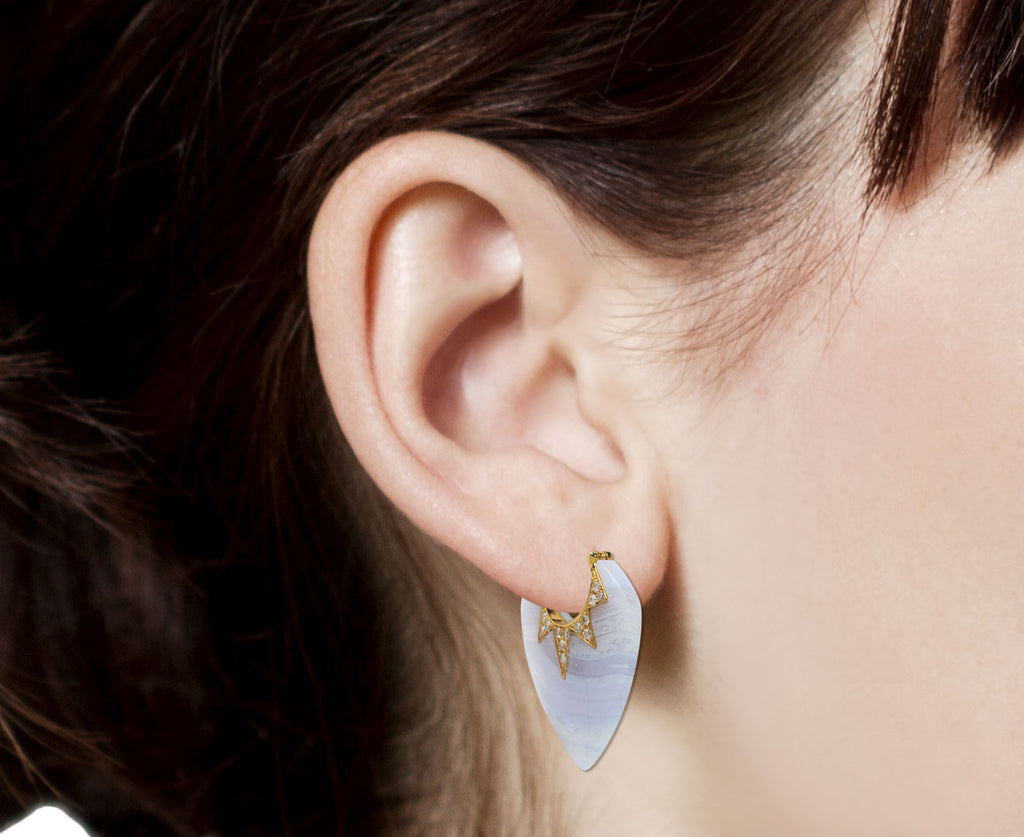 Blue Lace Agate and Diamond Guitar Pick Earrings