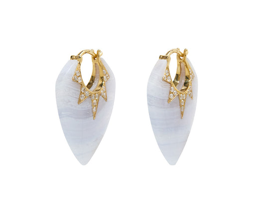 Blue Lace Agate and Diamond Guitar Pick Earrings